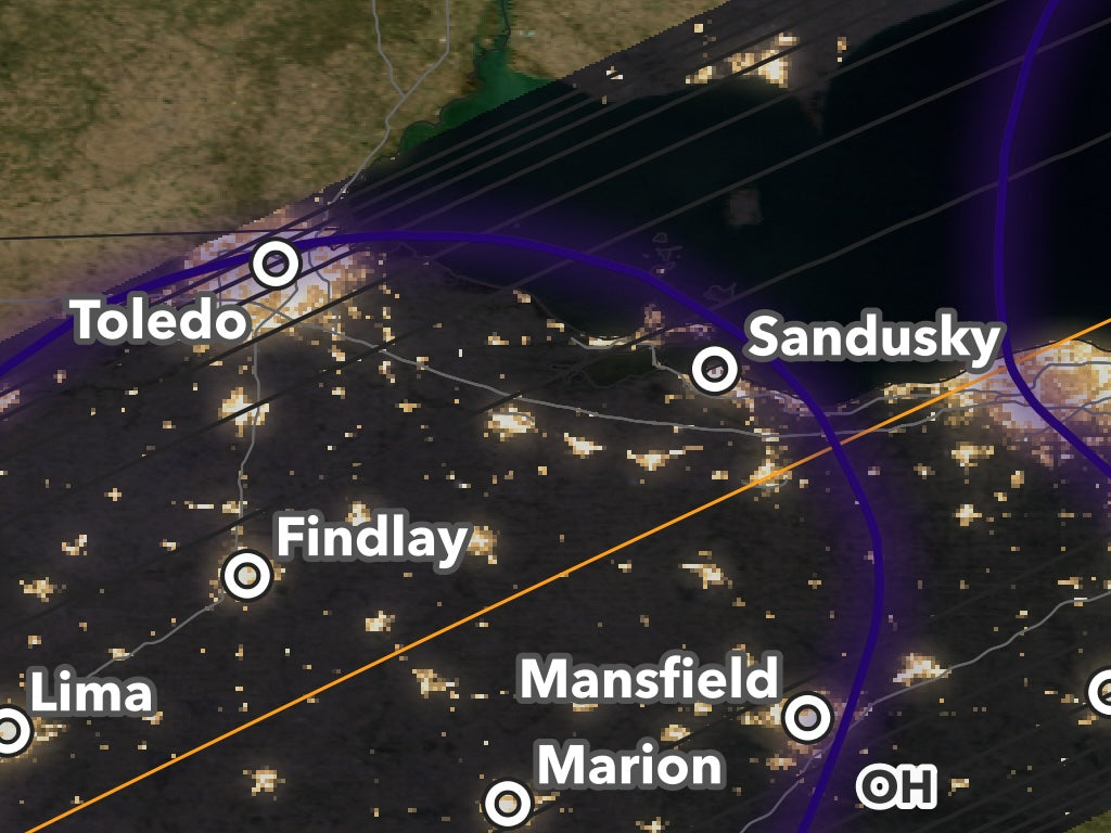 2024 Solar Eclipse map — Western and Central Ohio