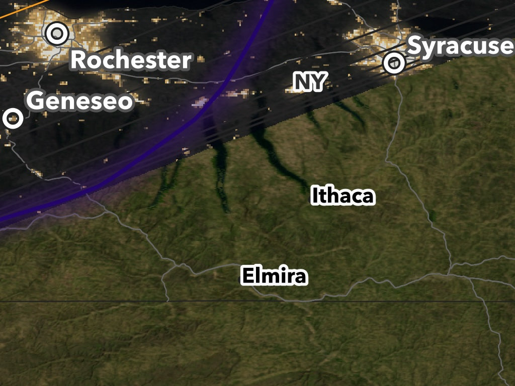2024 Solar Eclipse map — Rochester, Buffalo, Niagara Falls, NY