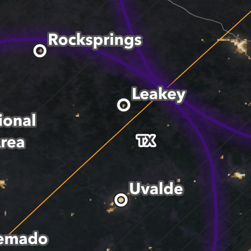 2024 Solar Eclipse map — Texas, US - Mexico Border Region