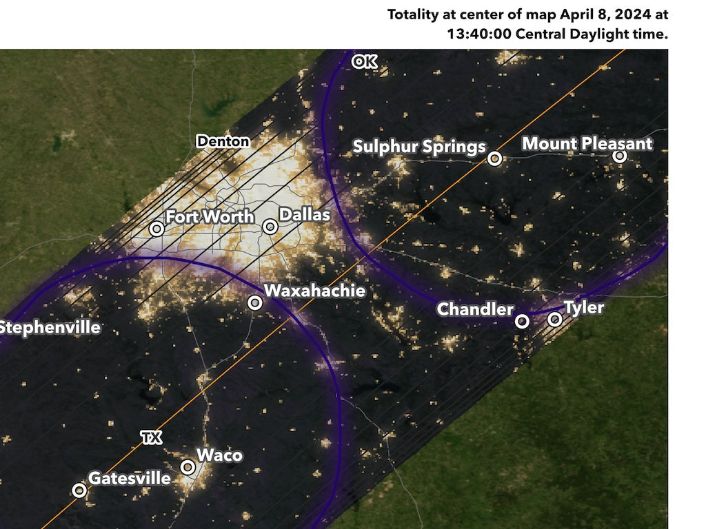2024 Solar Eclipse map — Waco, TX