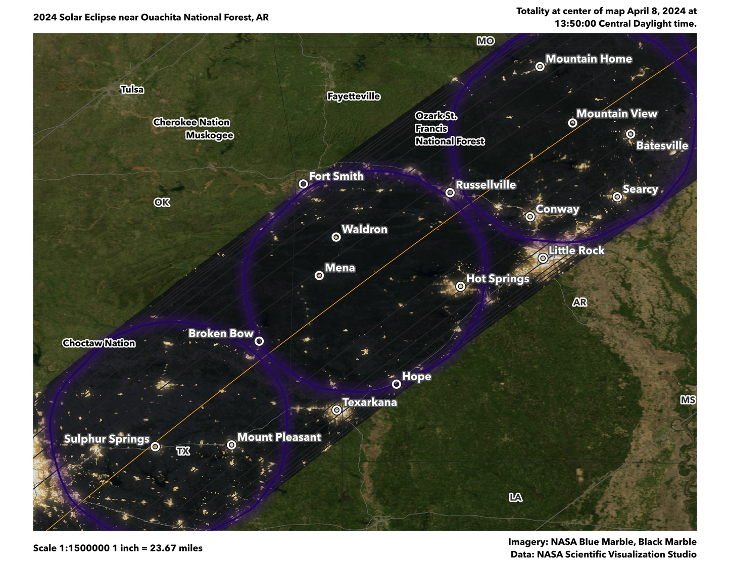 2024 Solar Eclipse map — Southwest Arkansas