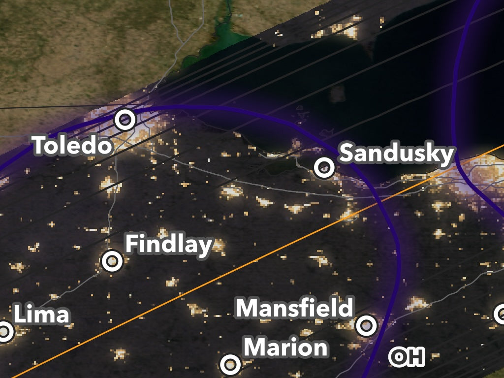 2024 Solar Eclipse map — Eastern Ohio, Cleveland, Erie, PA
