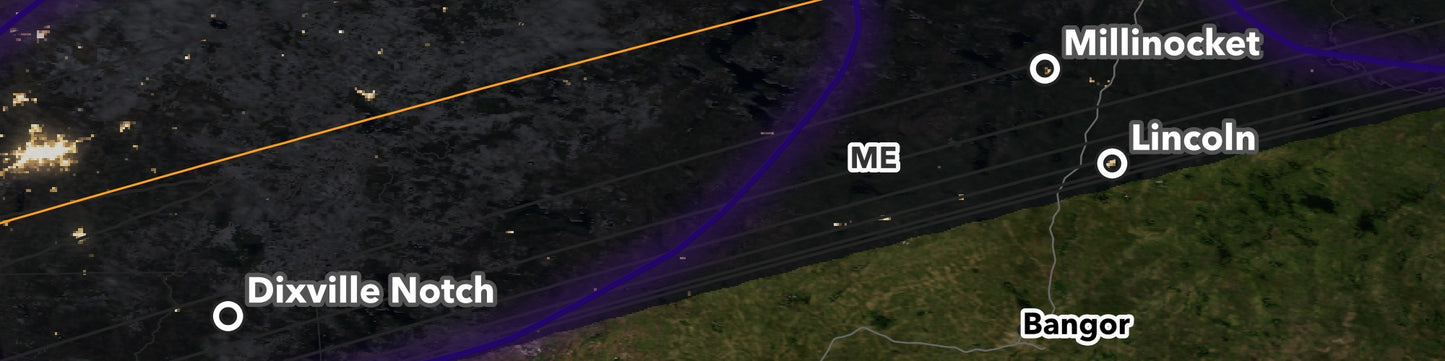 2024 Solar Eclipse map — New Hampshire, Maine, Canadian Border Region