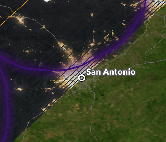 2024 Solar Eclipse map — Fredericksburg, San Antonio and Austin, TX